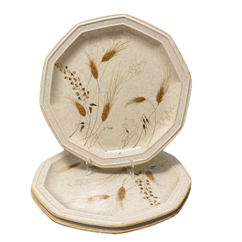 Mikasa Avante Torino FE904 Dinner Plates‎ Set Of 3 Octagon Wheat Japan 10.5"
